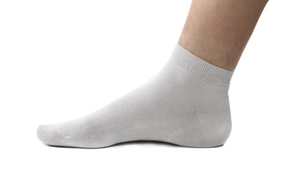 Man foot with sock on.
