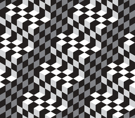 Black and White Cubes Optical Illustion Vector Seamless Pattern