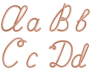 A, B, C, D Vector Letters Made of Metal Copper Wire