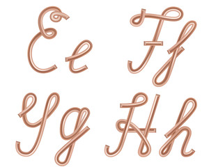 E, F, G, H Vector Letters Made of Metal Copper Wire