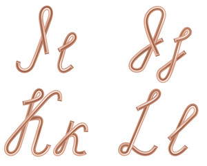 I, J, K, L Vector Letters Made of Metal Copper Wire