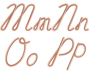 M, N, O, P Vector Letters Made of Metal Copper Wire