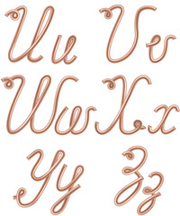 U, V, W, X, Y, Z Vector Letters Made of Metal Copper Wire.