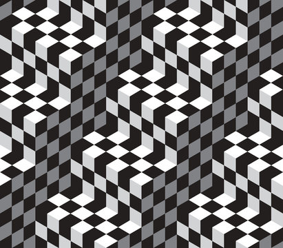 Black and White Cubes Optical Illustion Vector Seamless Pattern