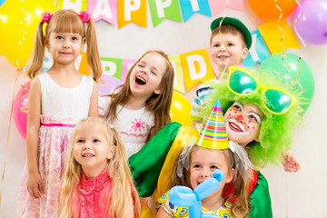 jolly kids group and clown on birthday party