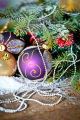 Christmas Decoration Over Wooden Background.