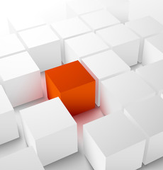 Abstract 3D cubic background with red cube
