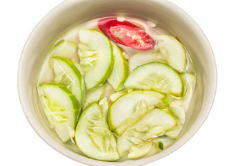 Islamic dish made of cucumber slices and onions in vinegar,Close