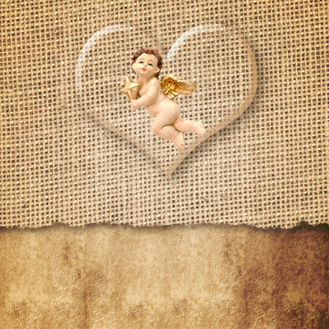 Christmas card Angel, country style, copy space