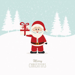 santa claus hold christmas gift snowy background