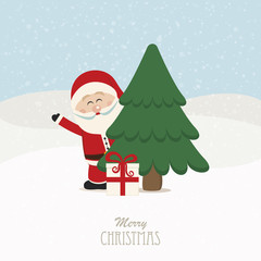santa wave behind tree snowy background