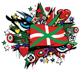 Fototapeta premium Drapeau Pays Basque ikurrina Euskadi graffiti tag pop art