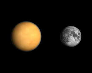 Naklejka premium Saturn Moon Titan and the Earth Moon