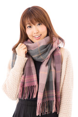 fashionable young asian woman on white background