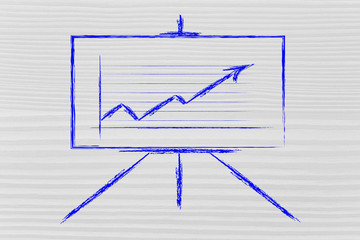 meeting room whiteboard stand with positive stats graph
