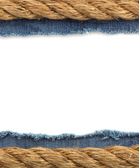 Fototapeta na wymiar ship ropes on jeans background