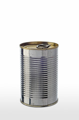 A simple cylindrical tin can on white background