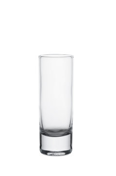An empty elegant vodka glass on white background