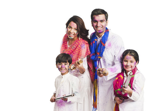 Family Celebrating Holi Festival