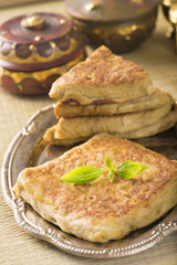 arab bread wrapped with cottage cheese and vegetables
