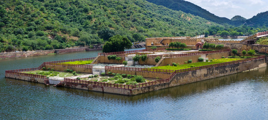Maota Lake and Gardens of Amber Fort in JaipurIndia