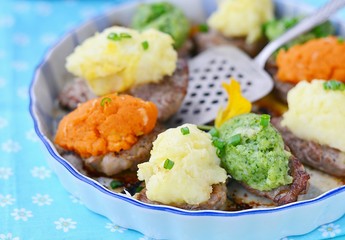 baked pork with mashed vegetables
