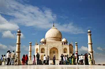 Tourists at a mausoleum, Taj Mahal, Agra, Uttar Pradesh, India