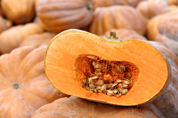 A Sliced Pumpkin At The Market