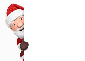 3d cartoon santa claus with blank paper - isolated