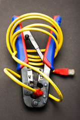 Lan cable crimper in action