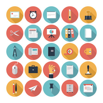 Business and office flat icons set
