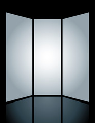 three vertical screens