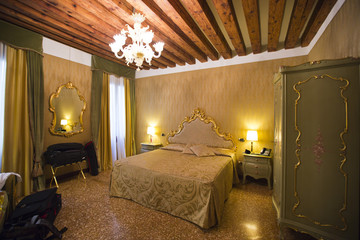 Interiors of a hotel bedroom, Venice, Veneto, Italy