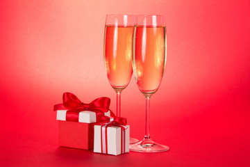 Wine glasses and two gift boxes