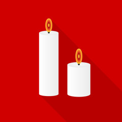Kerzen Icon mit langem Schatten auf rotem Hintergrund