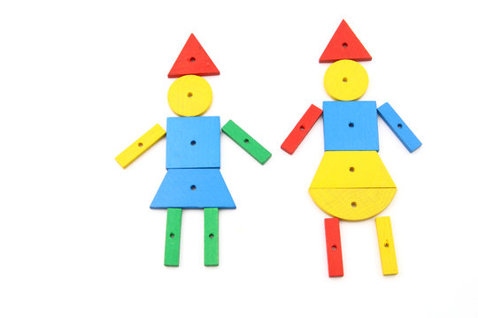 Creative playing: creating figures from woodend blocks