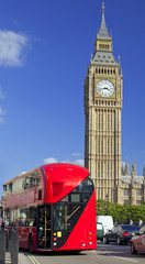 Double-Decker Bus and Westminster Parliament in London