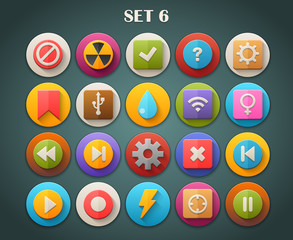 Round Bright Icons with Long Shadow Set 6