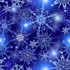 Seamless vector pattern with snowflakes and sparkles