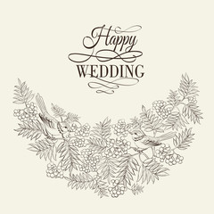 Art rowan tree isolated over white.