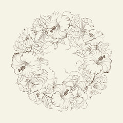 Hibiscuses wreath background.