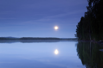Moonshine over Swedish lake Vasman
