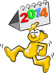 Man running with a 2014 calendar in hands