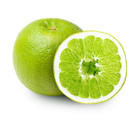 Green orange fruit isolated on white background