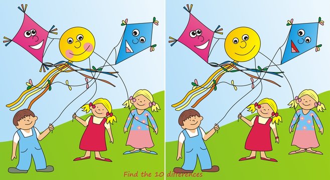 children and kites - 10 differences