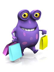 A spotted monster carrying shopping bags.