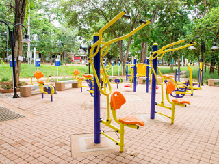 Colorful of outdoor fitness equipment. - obrazy, fototapety, plakaty