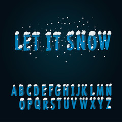 Retro type font with snow, vector Eps10 illustration.
