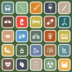 Hospital flat icons on green background