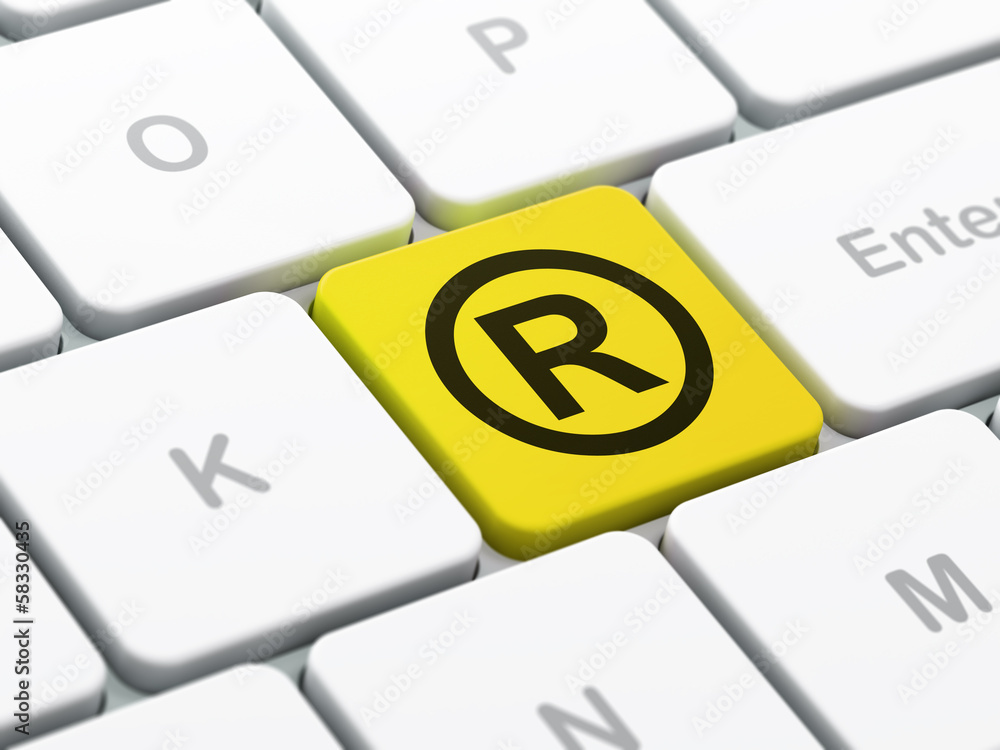 Poster law concept: registered on computer keyboard background